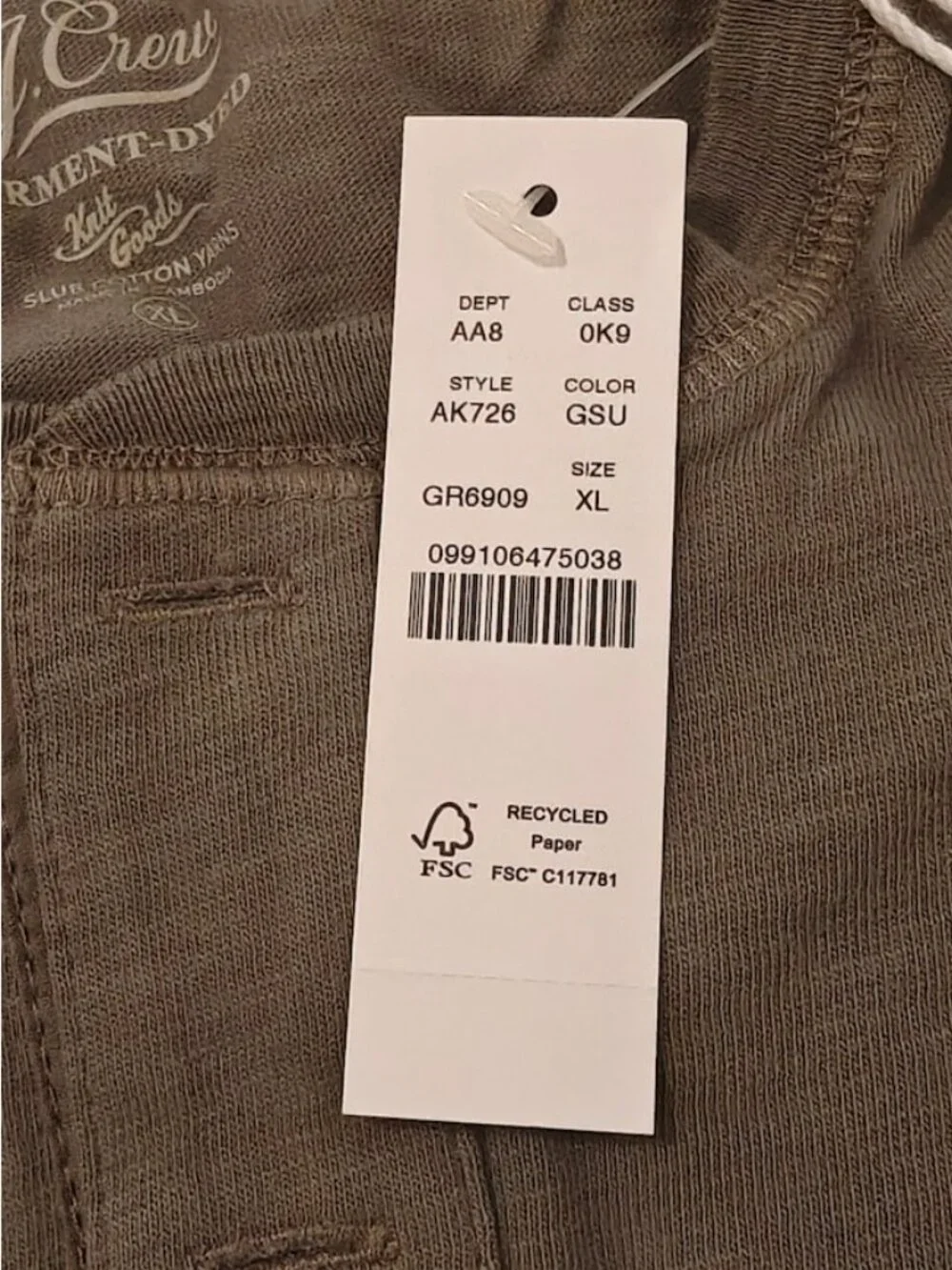 J. Crew Men's Garment Dyed Green XL Short Sleeve Henley Shirt 100 Cotton New